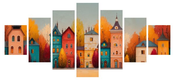 Obraz - Podzimní vesnice (210x100 cm)
