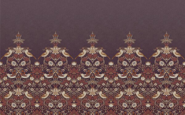 Vliesová obrazová tapeta na zeď, vínová, květiny, ptáci, 125301, William Morris At Home