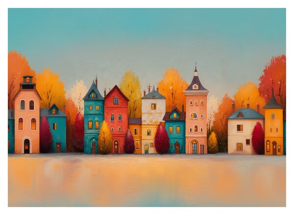 Skleněný obraz - Podzimní vesnice (70x50 cm)