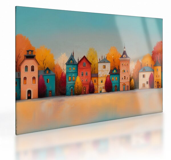 Skleněný obraz - Podzimní vesnice (70x50 cm)