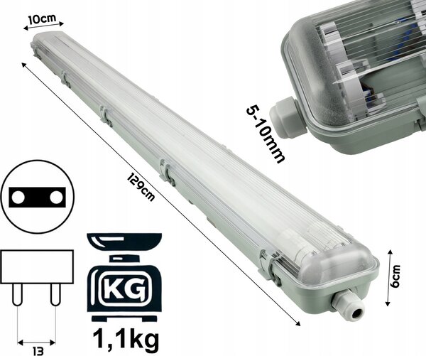 BERGE Hermetické LED svítidlo 2x120cm s drazem - IP65