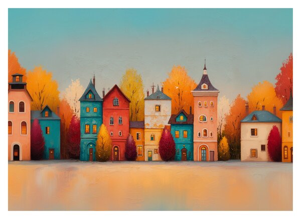 Obraz - Podzimní vesnice (70x50 cm)