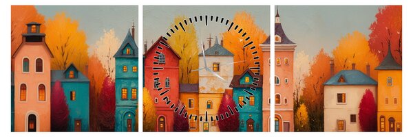 Obraz - Podzimní vesnice (s hodinami) (90x30 cm)