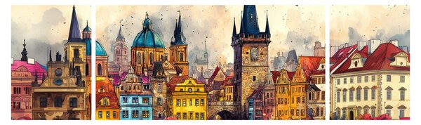 Obraz - Podzim v malovaném městě (170x50 cm)
