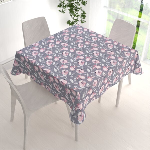 Biante Sametový čtvercový ubrus Tamara TMR-013 Růžové květy na šedém 40x40 cm
