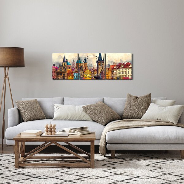 Obraz - Podzim v malovaném městě (s hodinami) (90x30 cm)