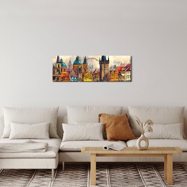 Obraz - Podzim v malovaném městě (s hodinami) (90x30 cm)