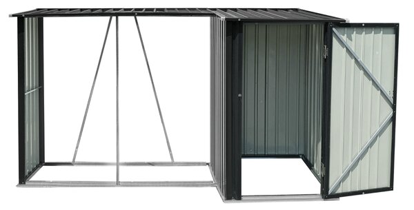 KONDELA Přístřešek na dřevo s kůlnou, 270x104x159 cm, antracit, ARPOL TYP 2