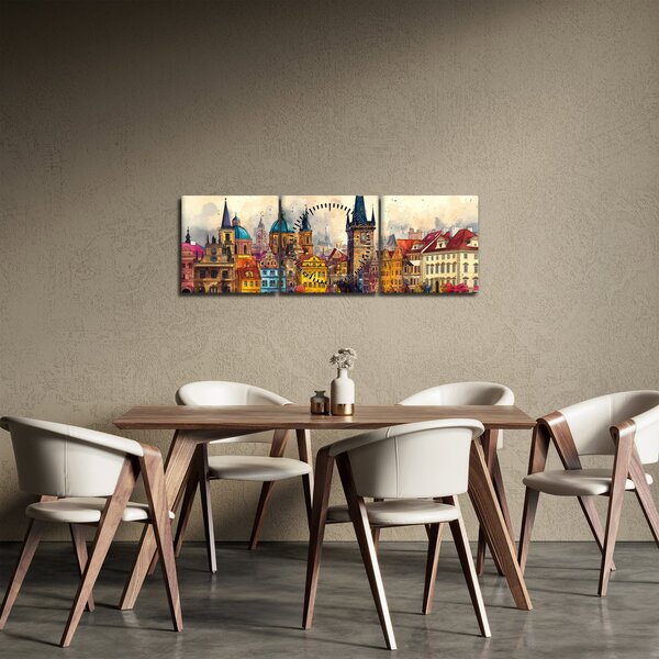 Obraz - Podzim v malovaném městě (s hodinami) (90x30 cm)