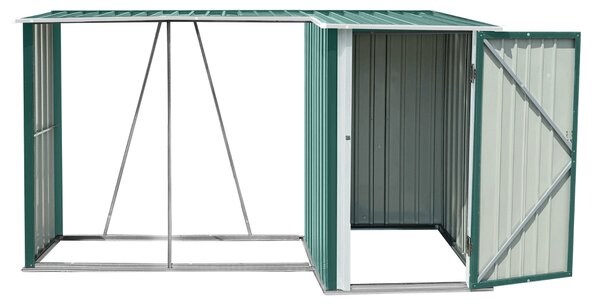 KONDELA Přístřešek na dřevo s kůlnou, 270x104x159 cm, tmavě zelená, ARPOL TYP 2