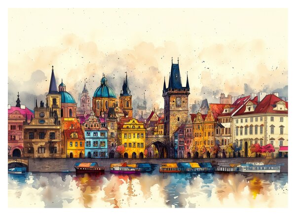 Skleněný obraz - Podzim v malovaném městě (70x50 cm)