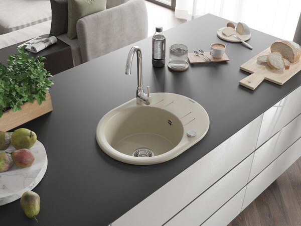 Mexen Kevin, granitový dřez 586x458x190 mm, 1-komorový, béžová, 6517581005-69