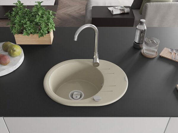 Mexen Kevin, granitový dřez 586x458x190 mm, 1-komorový, béžová, 6517581005-69