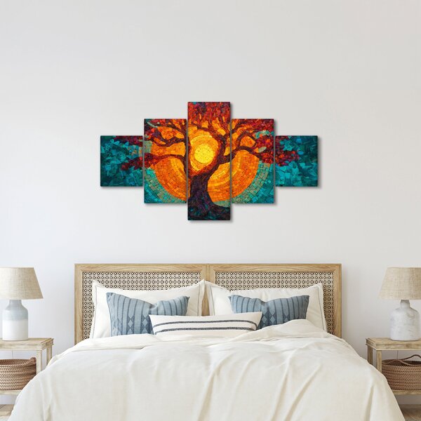 Obraz - Strom života a slunce v mozaice (125x70 cm)