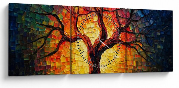 Obraz - Strom života v mozaice (s hodinami) (90x30 cm)