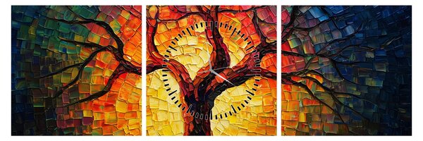 Obraz - Strom života v mozaice (s hodinami) (90x30 cm)