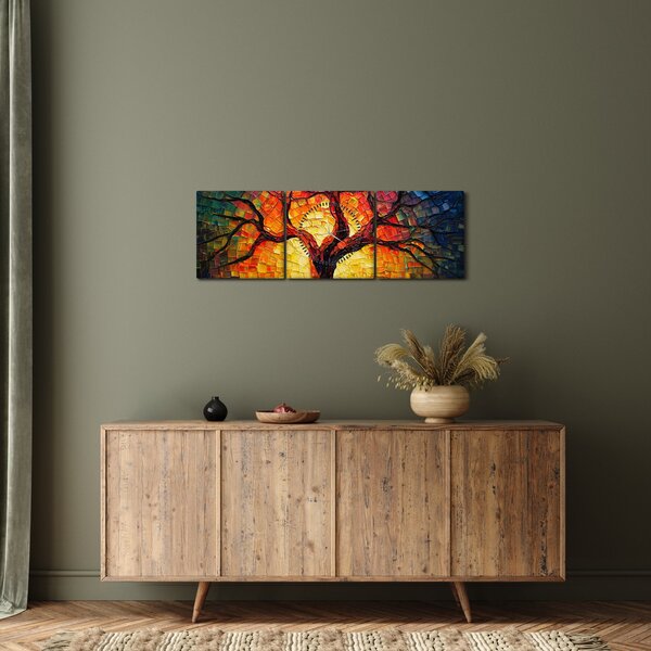 Obraz - Strom života v mozaice (s hodinami) (90x30 cm)