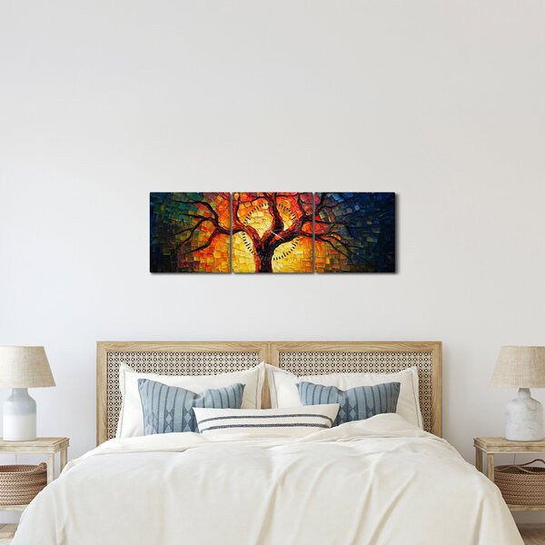 Obraz - Strom života v mozaice (s hodinami) (90x30 cm)