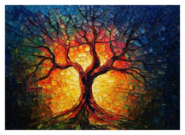 Skleněný obraz - Strom života v mozaice (70x50 cm)