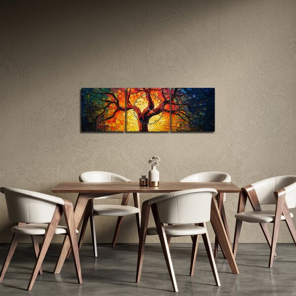 Obraz - Strom života v mozaice (s hodinami) (90x30 cm)