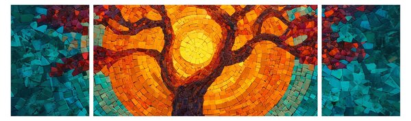 Obraz - Strom života a slunce v mozaice (170x50 cm)