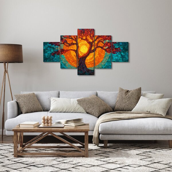 Obraz - Strom života a slunce v mozaice (125x70 cm)