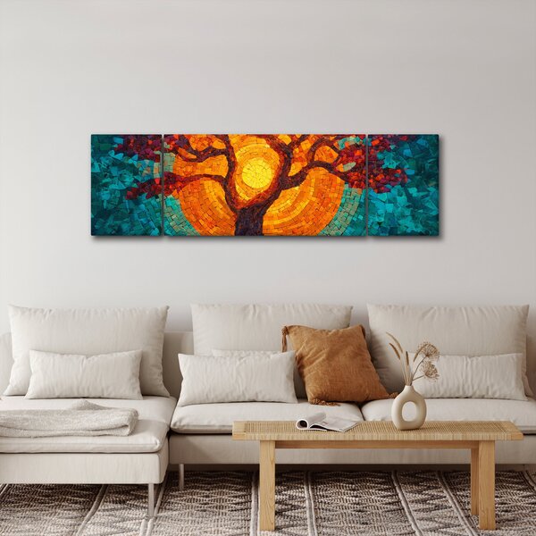 Obraz - Strom života a slunce v mozaice (170x50 cm)