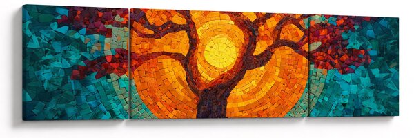 Obraz - Strom života a slunce v mozaice (170x50 cm)
