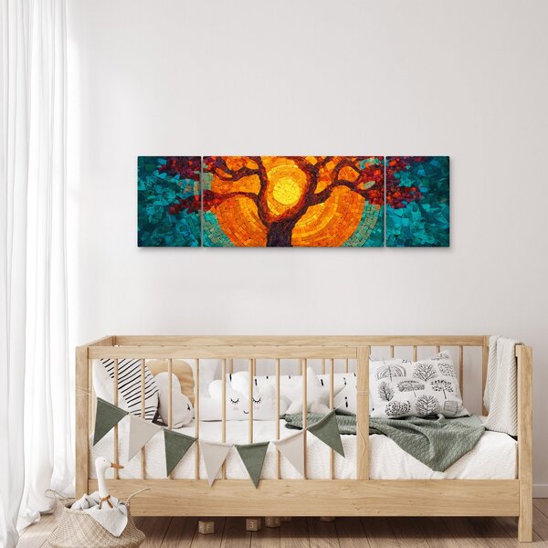 Obraz - Strom života a slunce v mozaice (170x50 cm)