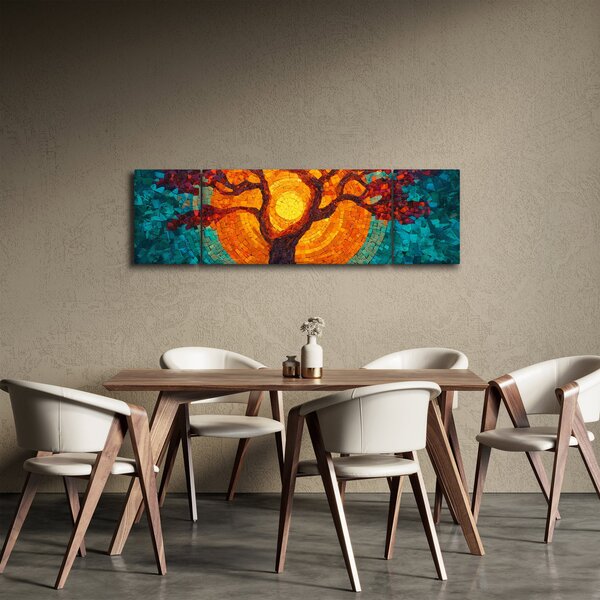 Obraz - Strom života a slunce v mozaice (170x50 cm)