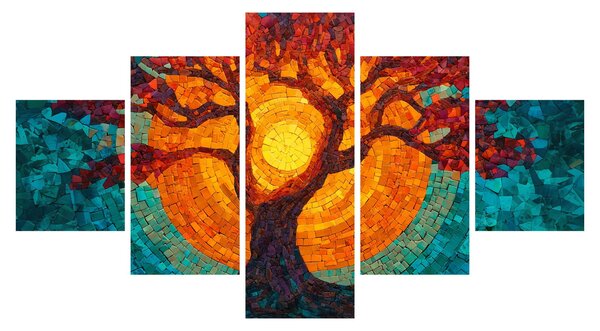 Obraz - Strom života a slunce v mozaice (125x70 cm)