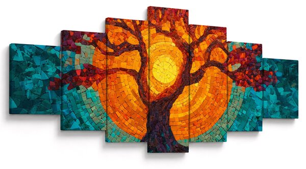 Obraz - Strom života a slunce v mozaice (210x100 cm)