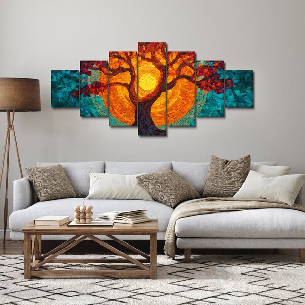 Obraz - Strom života a slunce v mozaice (210x100 cm)