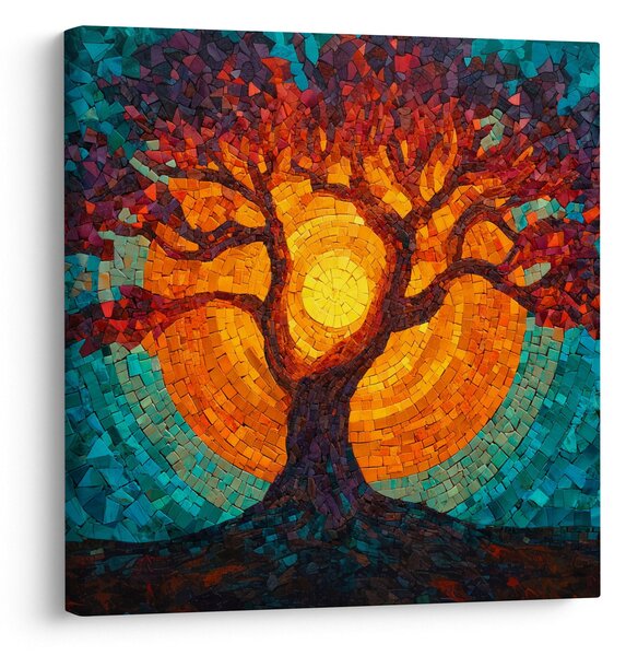 Obraz - Strom života a slunce v mozaice (30x30 cm)