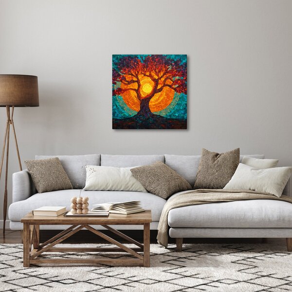 Obraz - Strom života a slunce v mozaice (30x30 cm)