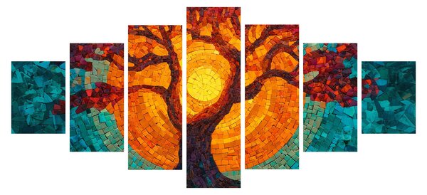 Obraz - Strom života a slunce v mozaice (210x100 cm)