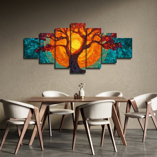 Obraz - Strom života a slunce v mozaice (210x100 cm)