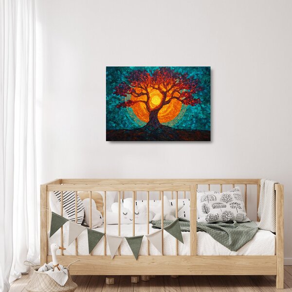 Skleněný obraz - Strom života a slunce v mozaice (70x50 cm)