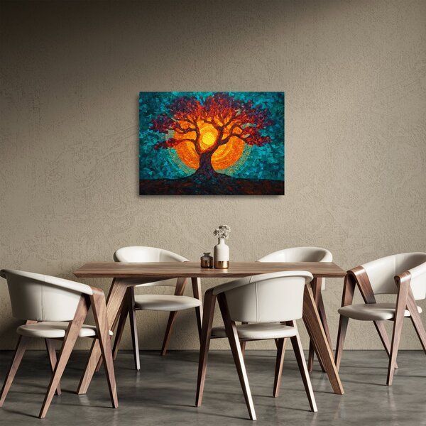Skleněný obraz - Strom života a slunce v mozaice (70x50 cm)