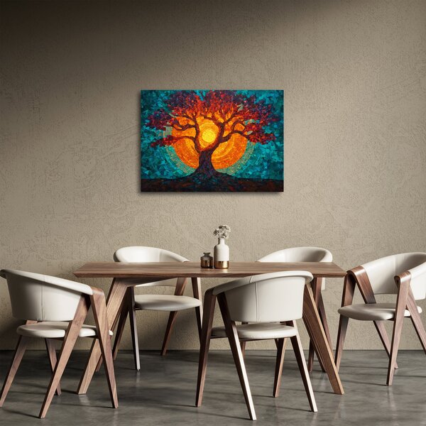 Obraz - Strom života a slunce v mozaice (70x50 cm)