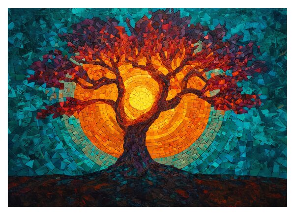 Skleněný obraz - Strom života a slunce v mozaice (70x50 cm)