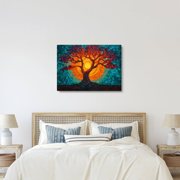 Obraz - Strom života a slunce v mozaice (70x50 cm)