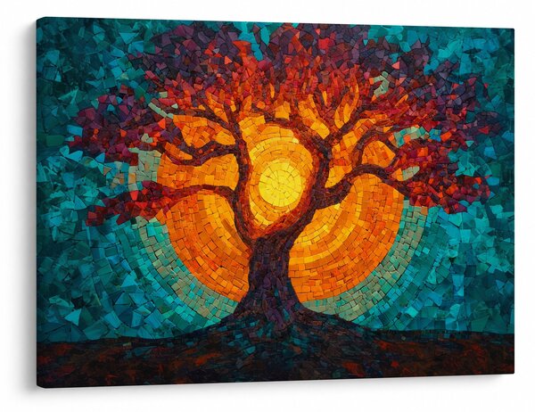Obraz - Strom života a slunce v mozaice (70x50 cm)
