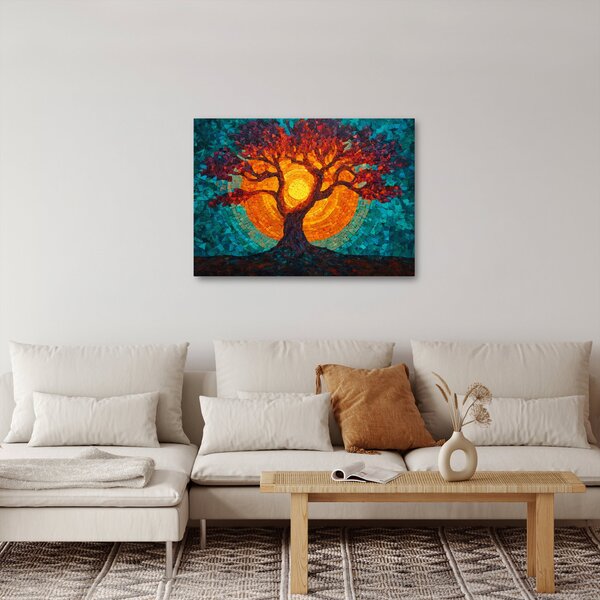 Obraz - Strom života a slunce v mozaice (70x50 cm)