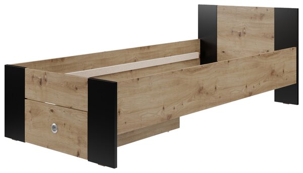 POSTEL, černá, dub artisan Carryhome - Jednolůžkové postele