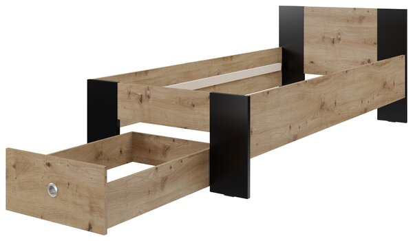 POSTEL, černá, dub artisan Carryhome - Jednolůžkové postele