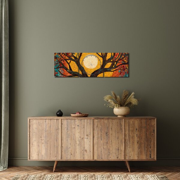 Obraz - Slunce v koruně stromu života (s hodinami) (90x30 cm)