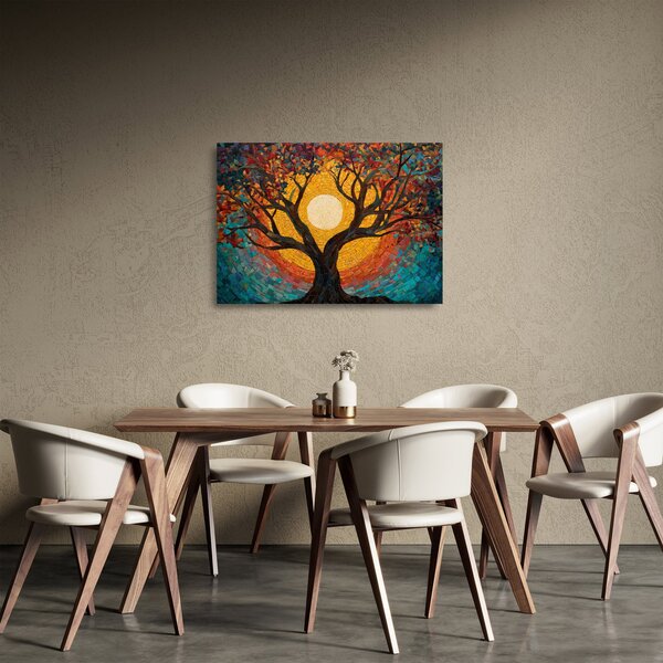 Skleněný obraz - Slunce v koruně stromu života (70x50 cm)