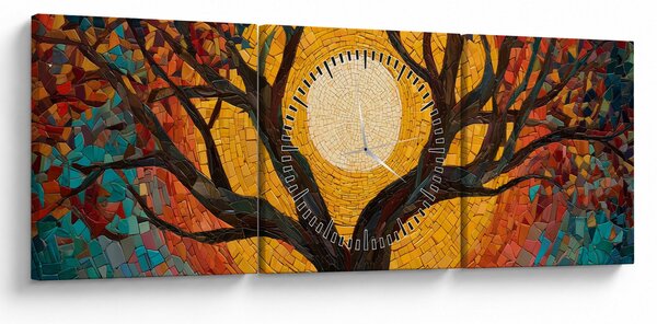 Obraz - Slunce v koruně stromu života (s hodinami) (90x30 cm)