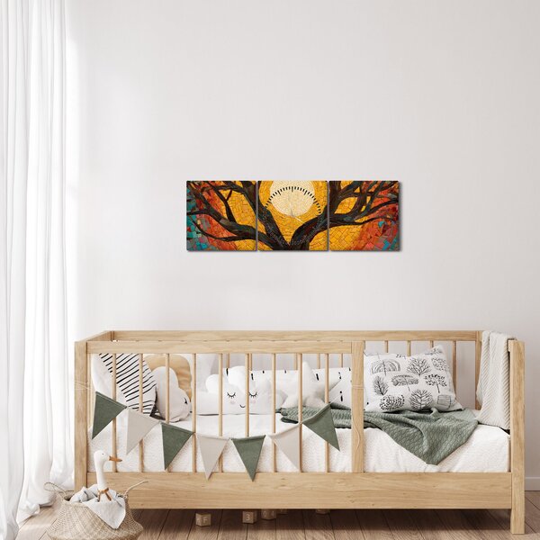 Obraz - Slunce v koruně stromu života (s hodinami) (90x30 cm)